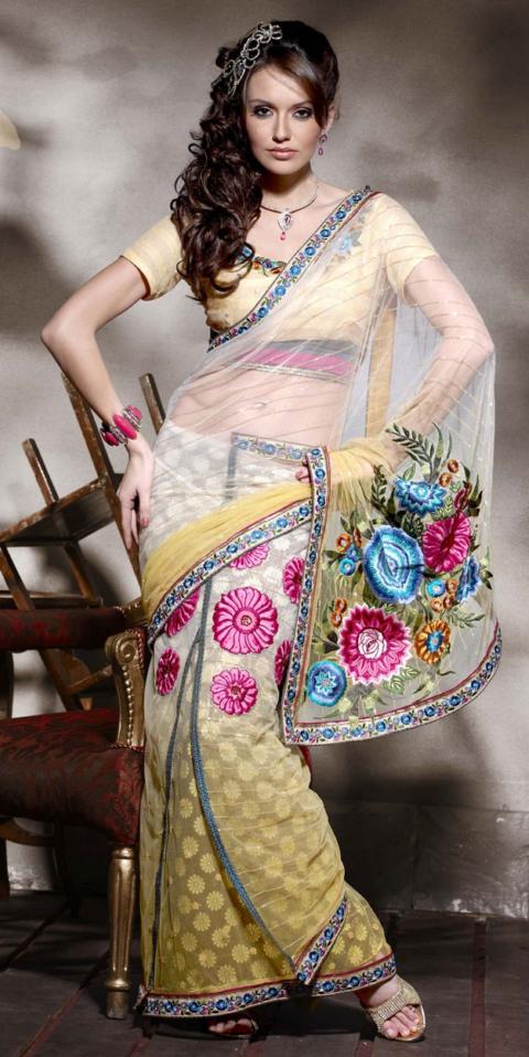 TELUGU WEB WORLD: Lemon-Color-Net-saree-With-Blouse sarees collection