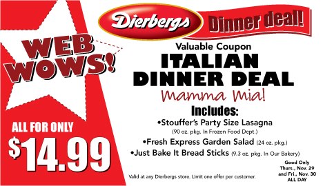 Coupon STL: Dierbergs Web WOWS! - Italian Dinner Deal