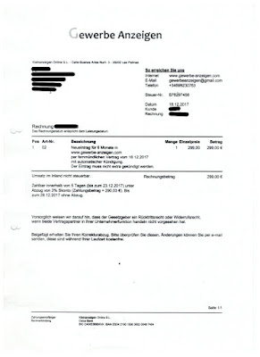 Scan: Rechnung Gewerbe-Anzeigen.com | Kleinanzeigen Online S.L.