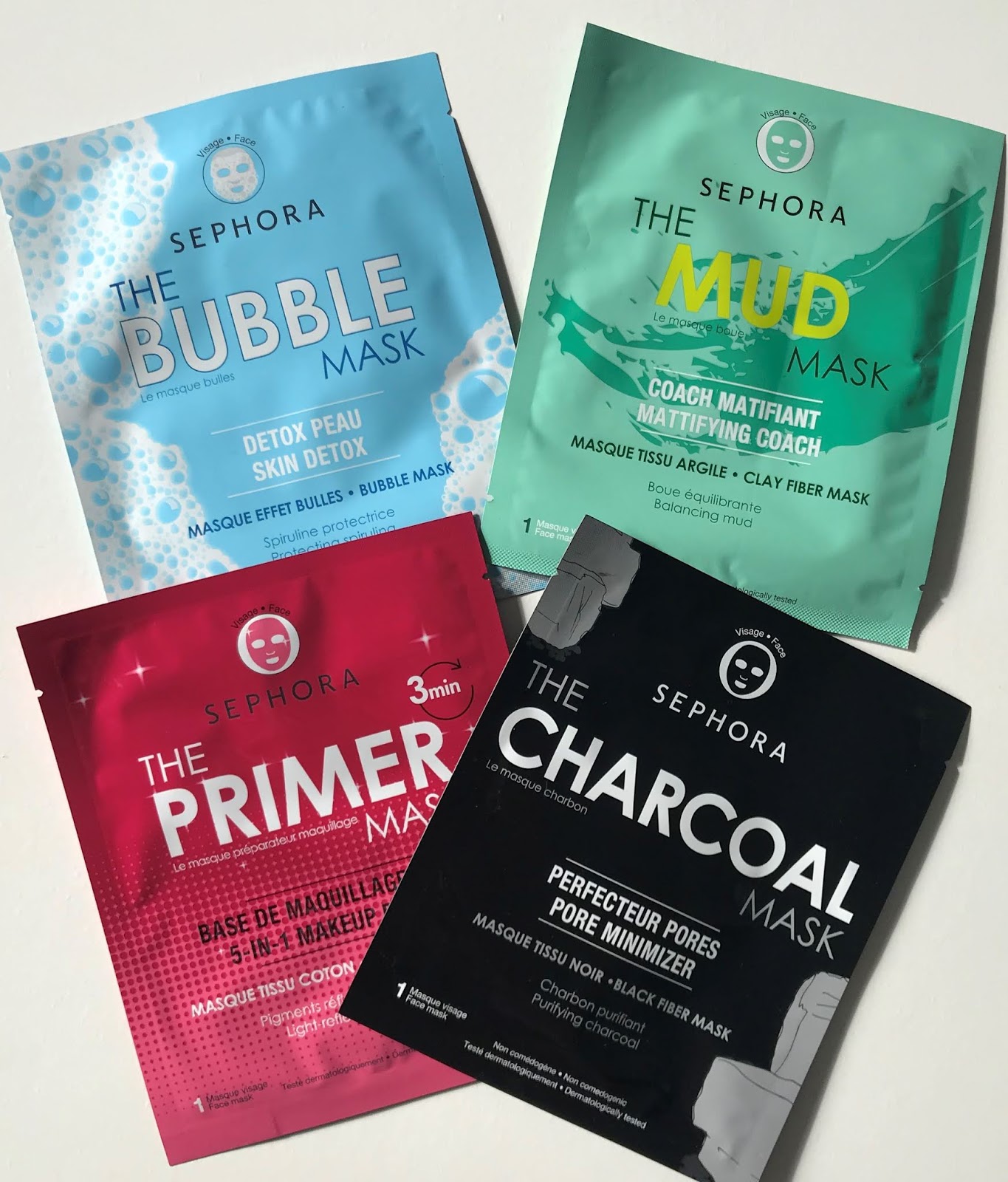 Sephora The Bubble Mask, The Primer Mask, The Charcoal Mask & The Mud
