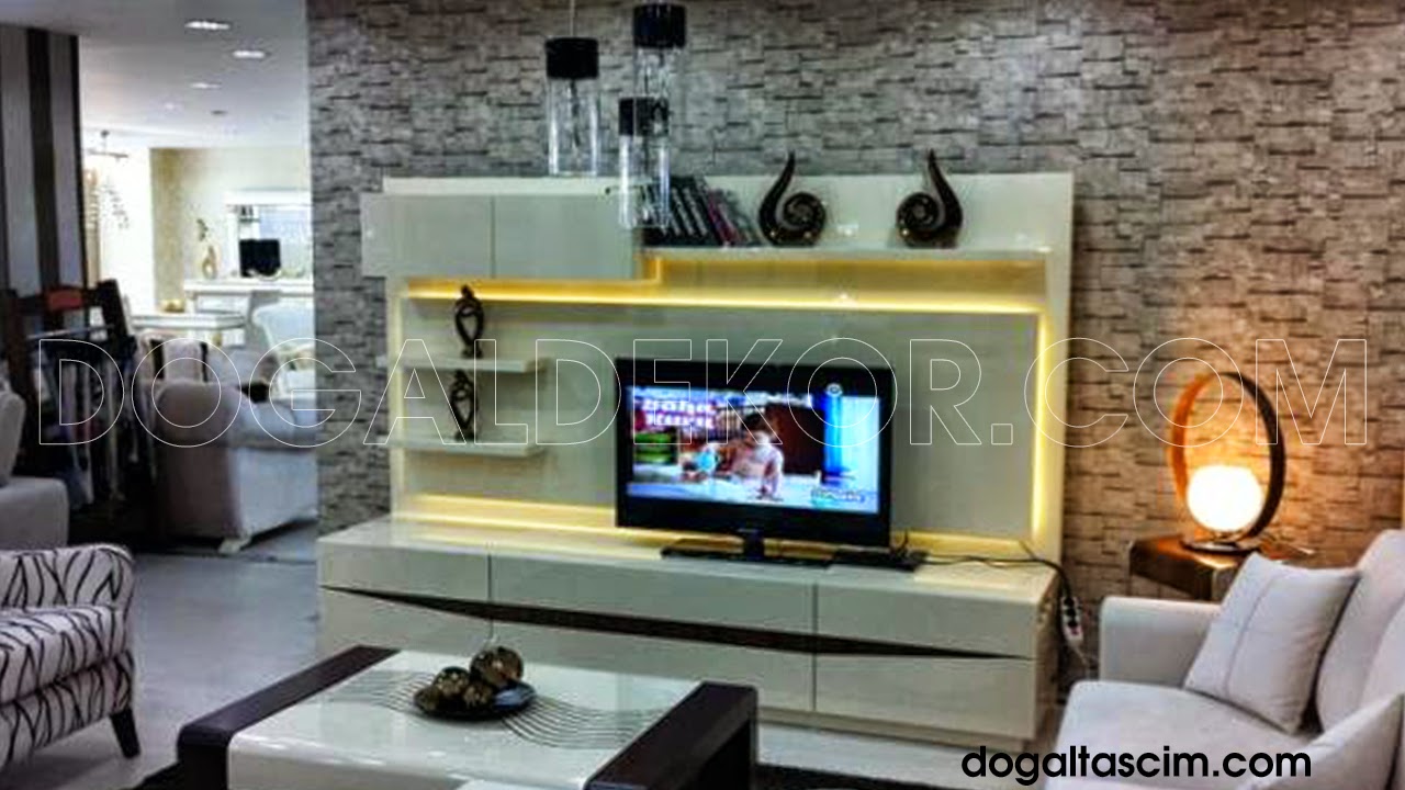SALON DEKORASYONU DOGAL TAS DUVAR TV UNITELERI Patlatma Taş, Mermer
