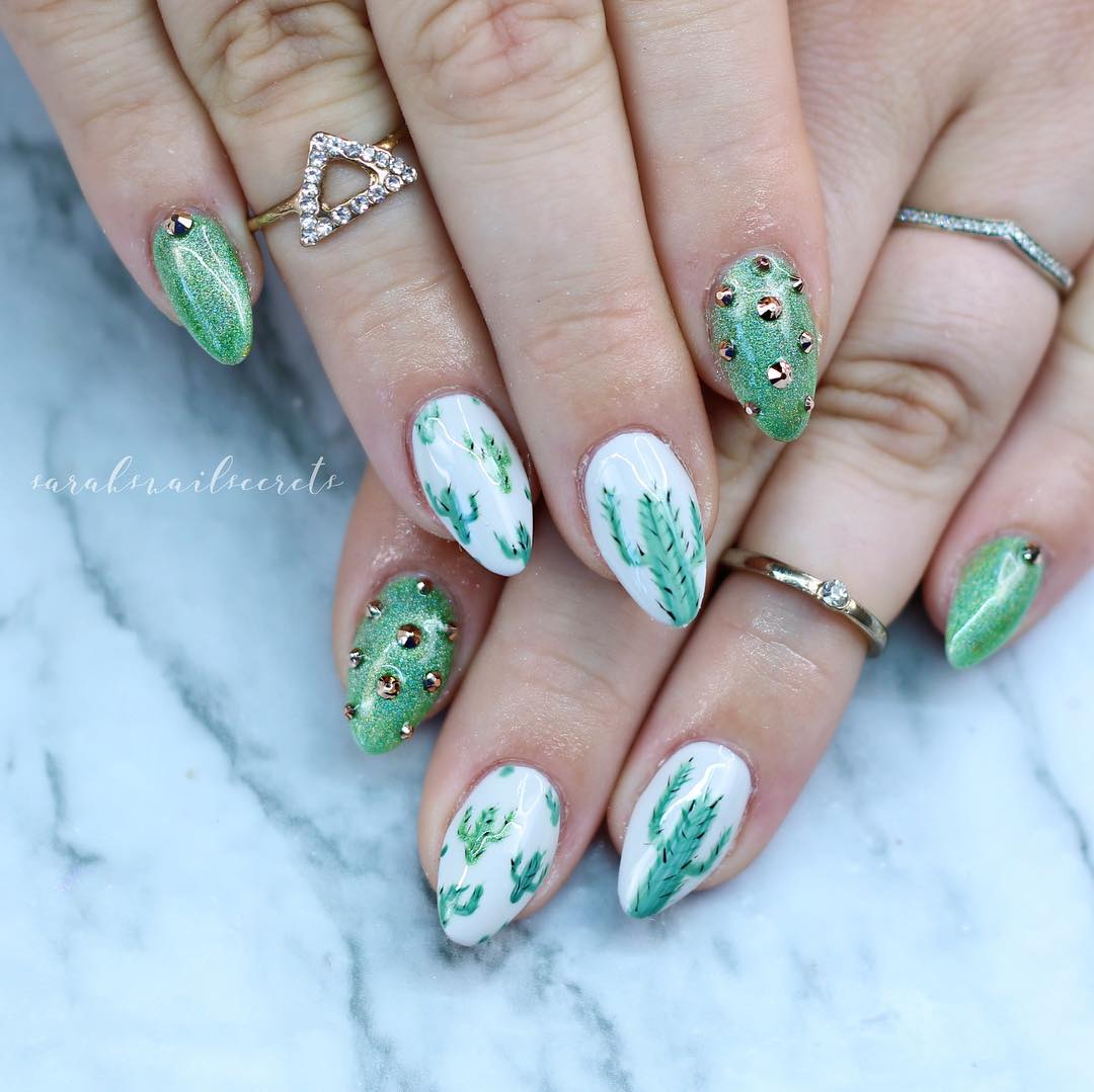 Green Cactus Nail Design