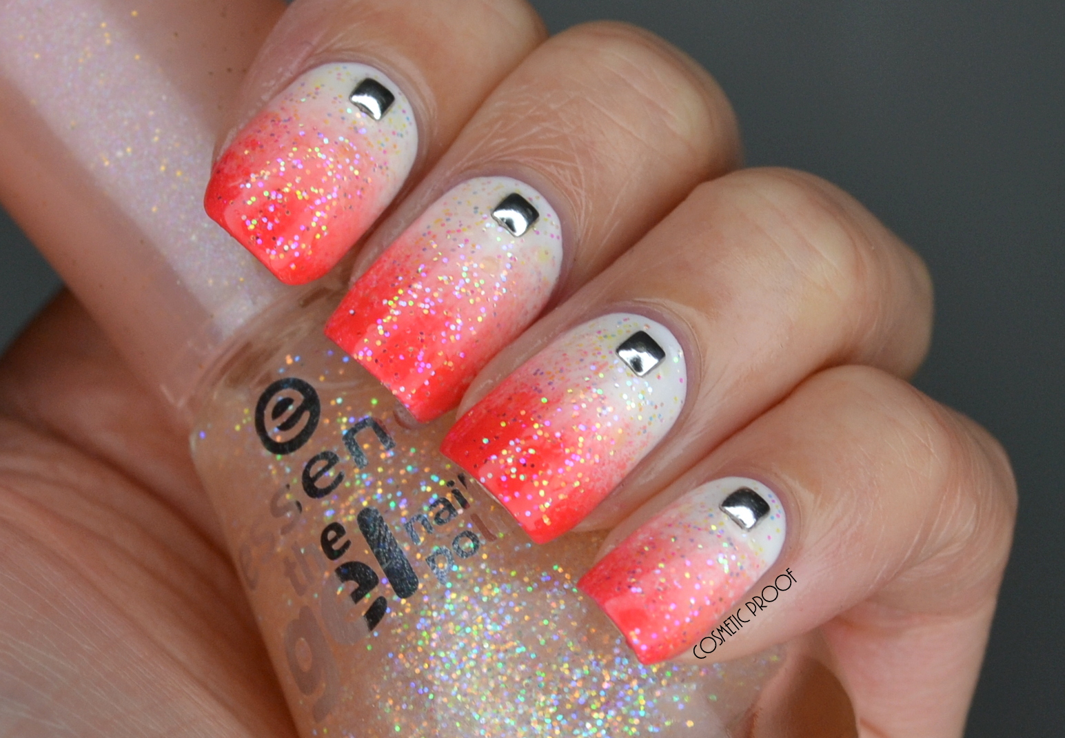Coral and White Glitter Gradient Nails - wide 6