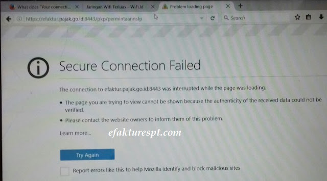 Tidak Bisa Minta Nomor Seri Faktur Pajak di Enofa Online, Secure Connection Failed