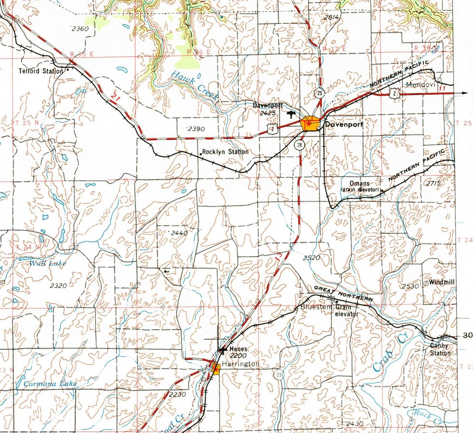 Big Bend Railroad History 1953 USGS Ritzville Map