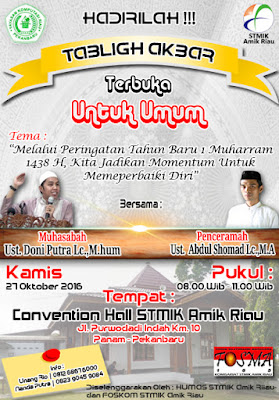 Brosur Tabligh Akbar Peringatan Tahun Baru Islam 1438 H (FOSMA 165 Komisariat STMIK Amik Riau) Desain Photoshop CS 5 Pribadi Penulis Bagian 2