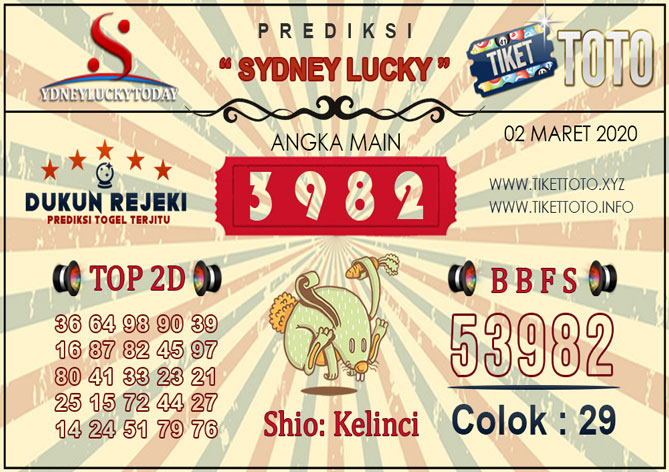 Prediksi Togel SYDNEY LUCKY TIKETTOTO 02 MARET 2020