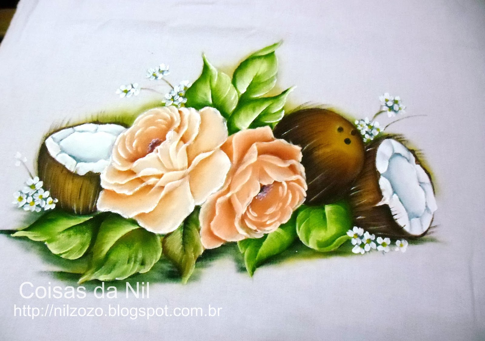 Coisas da Nil - Pintura em tecido: Cocos e rosas