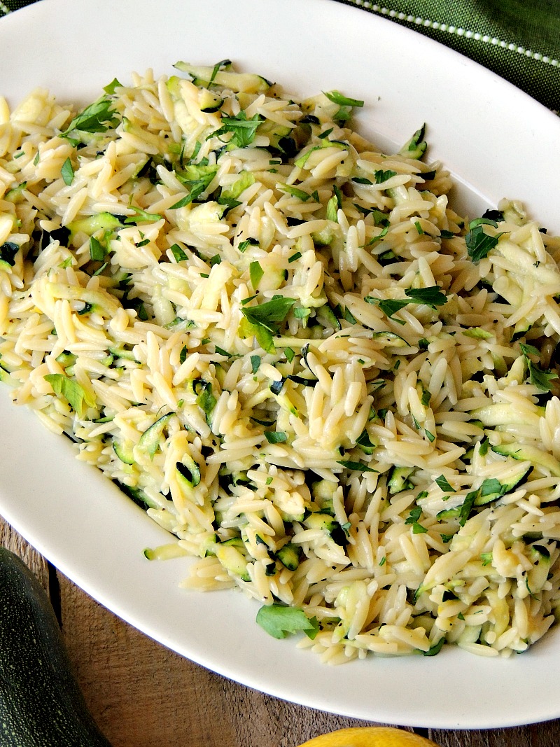 Lemony Orzo with Zucchini and Parmesan is a quick and easy side dish that only uses 5 ingredients. #pasta #zucchini #pastasalad #salad #sidedish #lemon #parmesan #recipe | bobbiskozykitchen.com