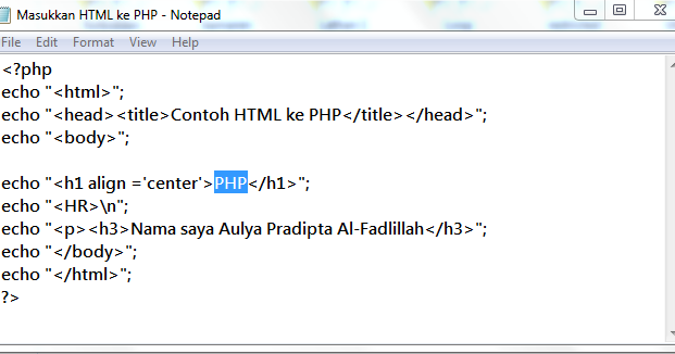 Contoh pembuatan script html ke dokumen php - Seputar Komputer