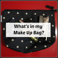 What's in my Make Up Bag Make up bag, with products, and title overlaid
