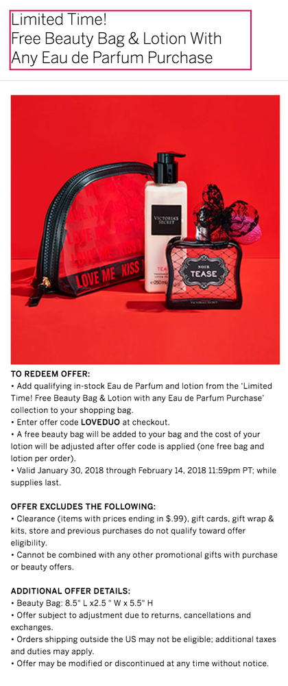 Victoria Secret Free Lotion & Beauty Bag Details