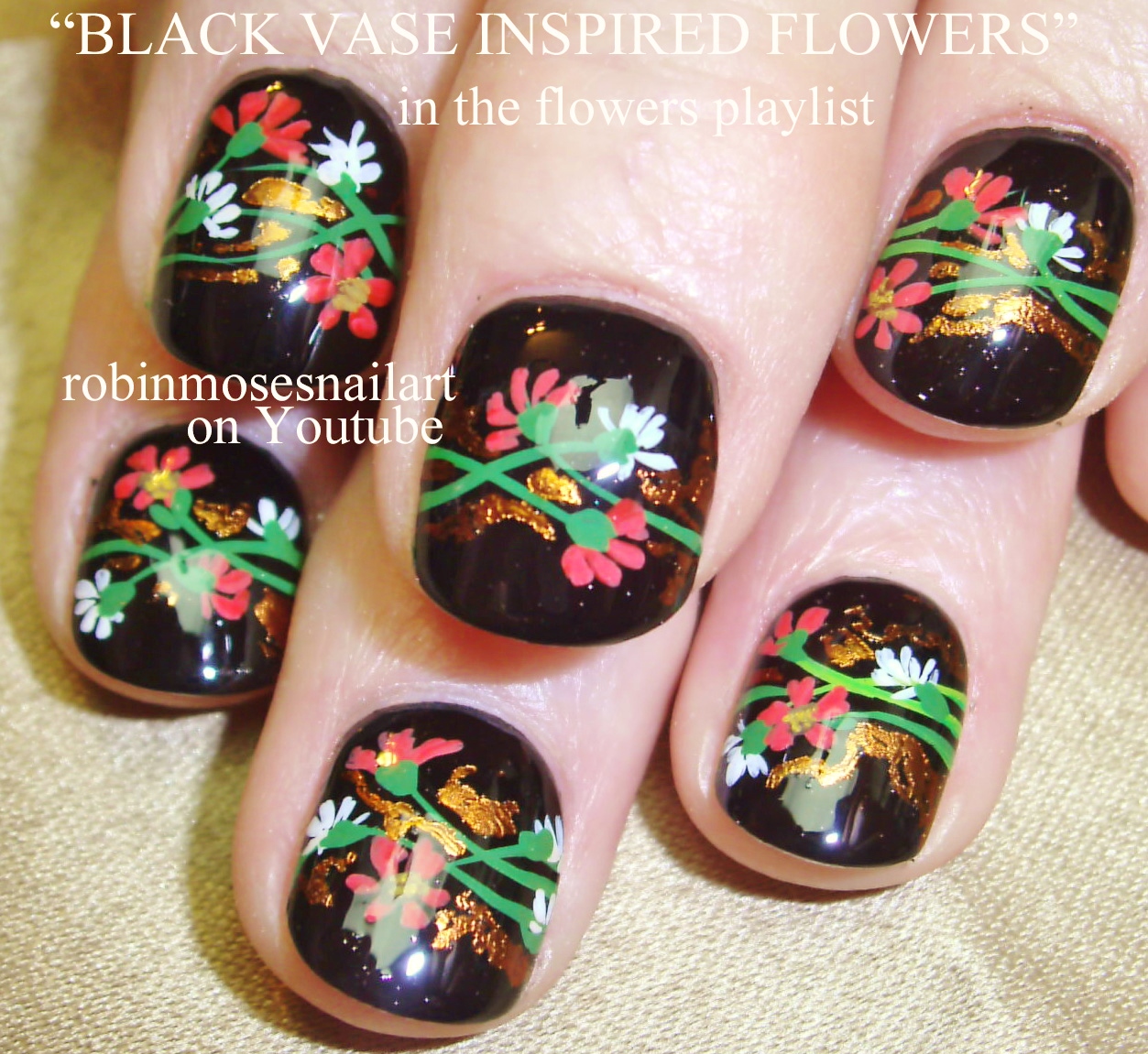 Nail Art by Robin Moses red and blue flower nails, cutest flower nails