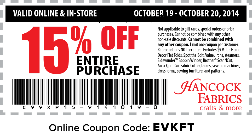 Free Promo Codes and Coupons 2021 Hancock Fabrics Coupons