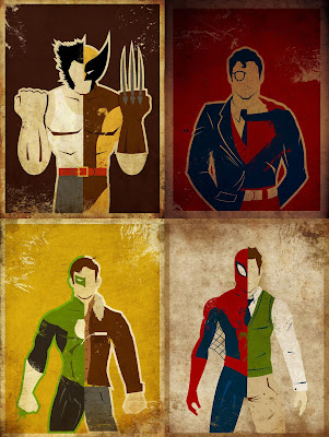 Superhero Secret Identity Prints by Danny Haas - “Logan” (Wolverine), “Kent” (Superman), “Jordan” (Green Lantern) & “Parker” (Spider-Man)