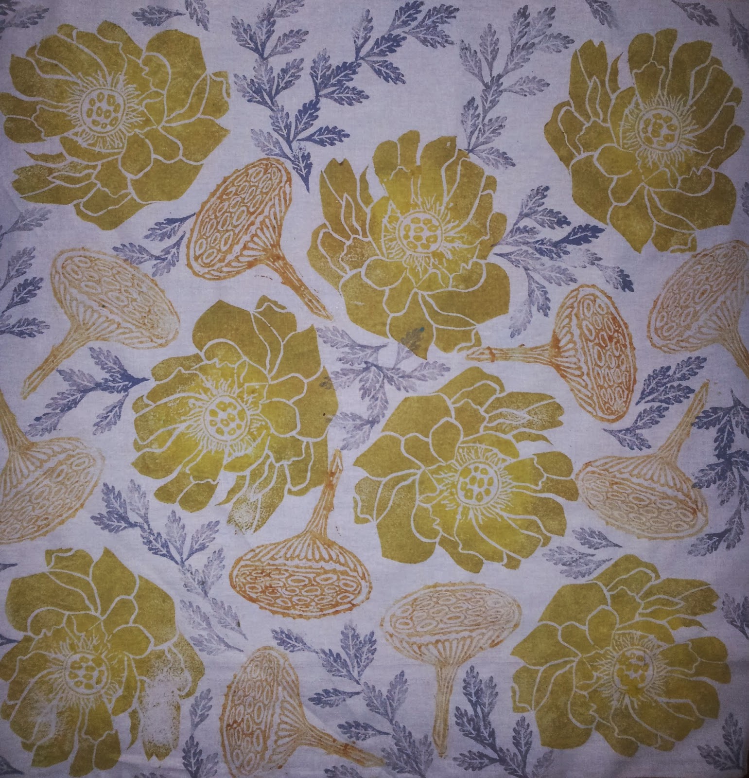 monique's mess Hand Printed Sunshine Lotus Flower Quilt