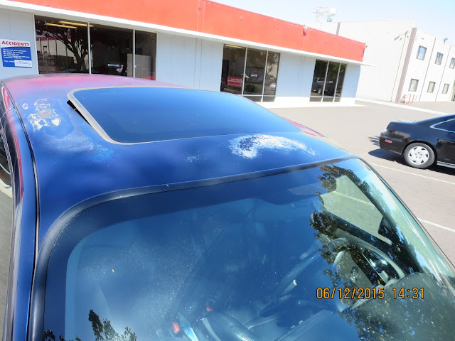 Peeling paint on 2003 Chrysler PT Cruiser before repairs at Almost Everything Auto Body.
