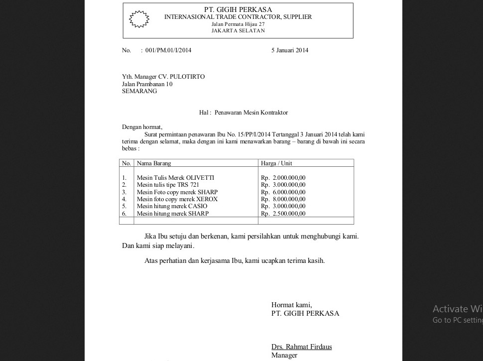 Contoh Surat Penawaran Barang Elektronik yang Baik 