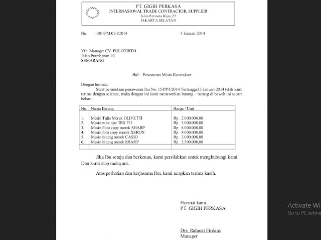 Contoh surat penawaran barang elektronik Contoh surat penawaran barang elektronik