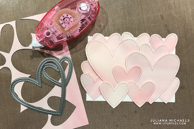  Die Cut Card Background Tutorial by Juliana Michaels featuring Lawn Fawn Watercolor Petite Paper Pack and Stitched Hearts Stackables Die Set