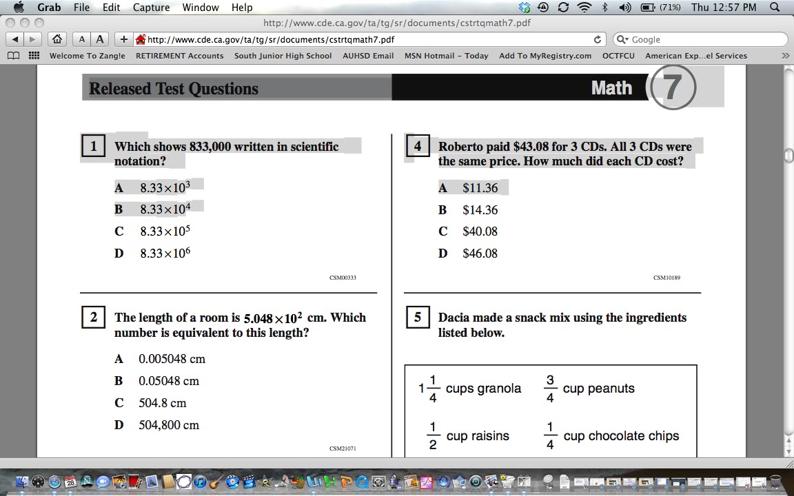 Math Class with Mrs. Balmages: California Standards Test Links