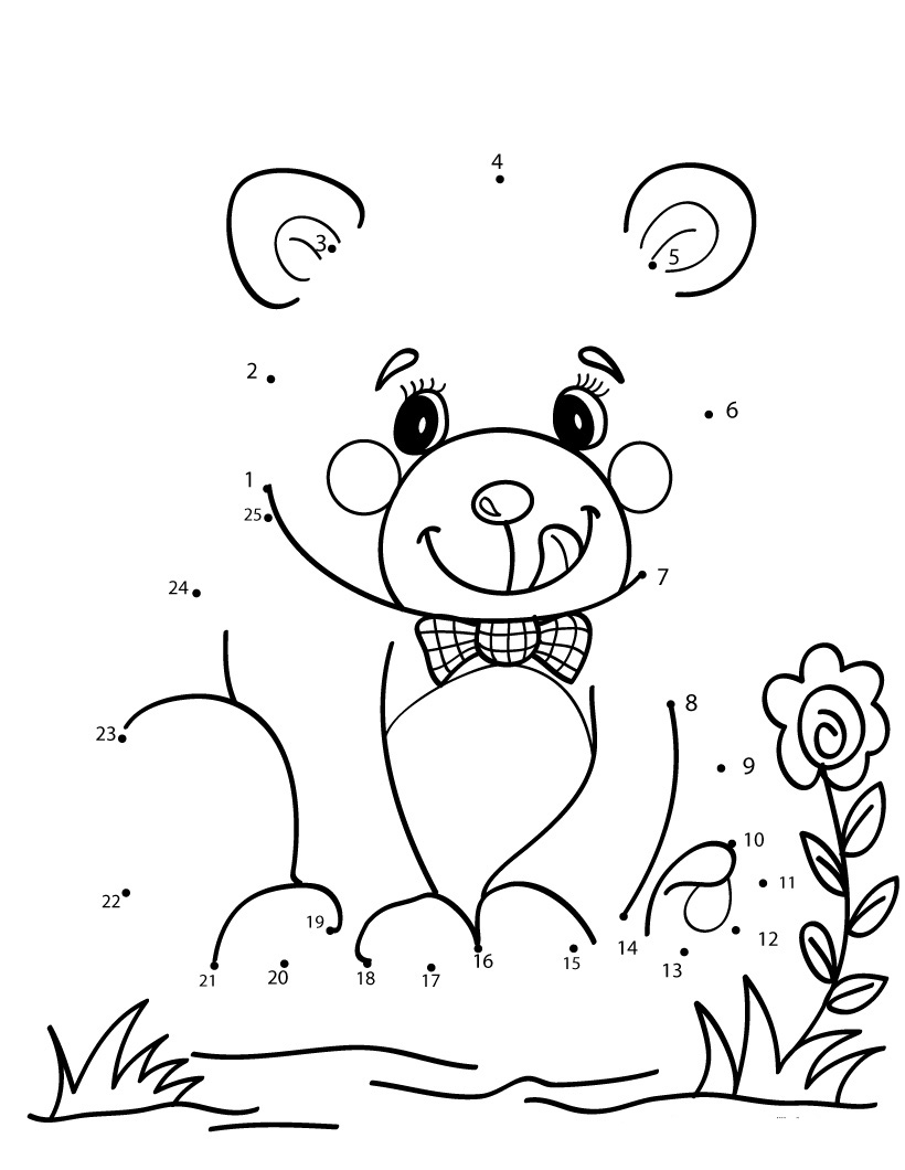 imagens Ligar pontos ursinhos pintar Desenhos Preto e Branco Ligar pontos ursinhos Colorir