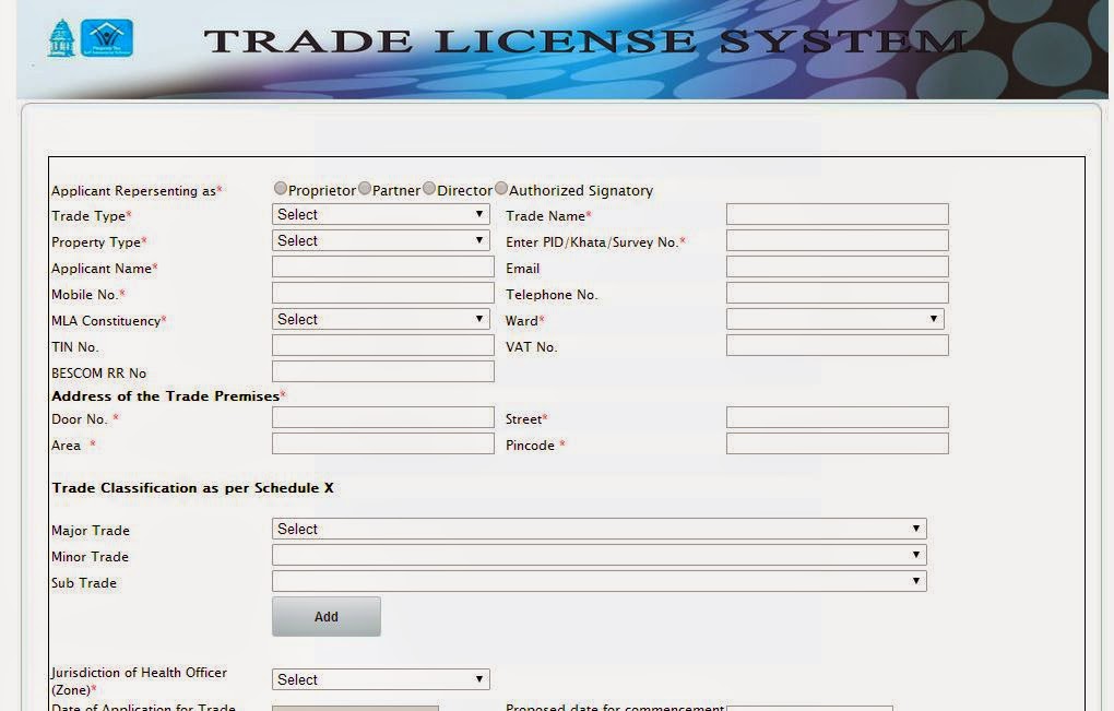 Online BBMP trade license