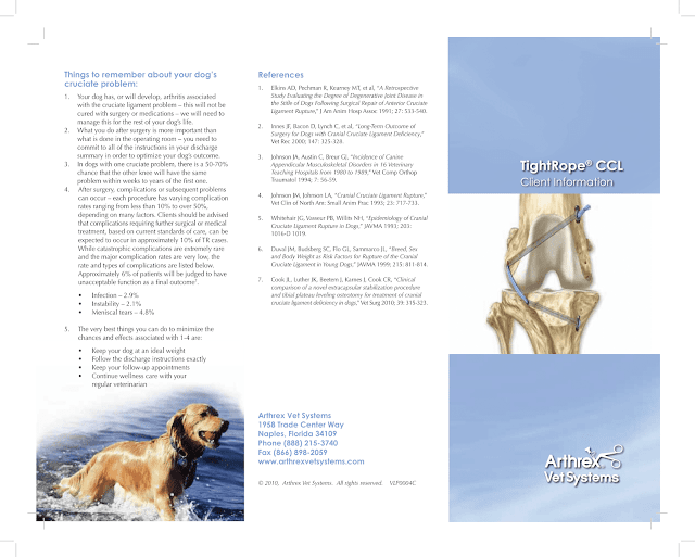 TightRope dog CCL repair surgery client info Bob's Blitz