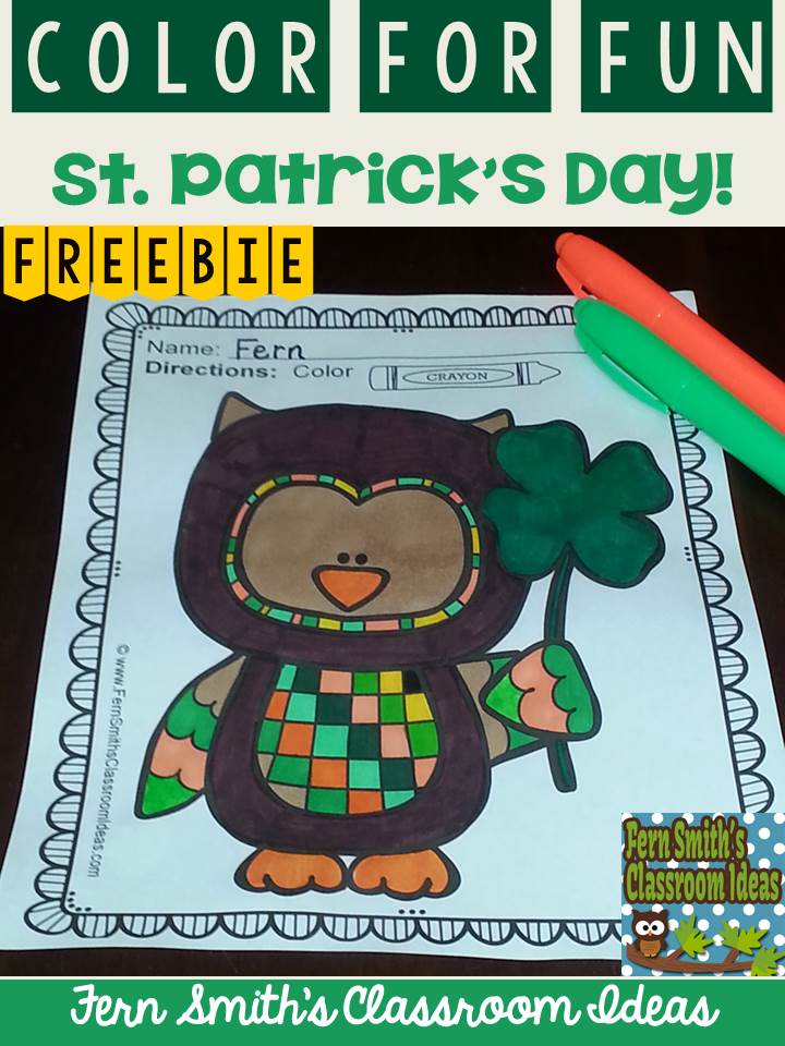 Fern Smith's Classroom Ideas Freebie Friday ~ FREE St. Patrick's Day Fun! One Color For Fun Printable Coloring Page at TPT Fern Smith's Classroom Ideas Freebie Friday ~ FREE St. Patrick's Day Fun! One Color For Fun Printable Coloring Page at TPT