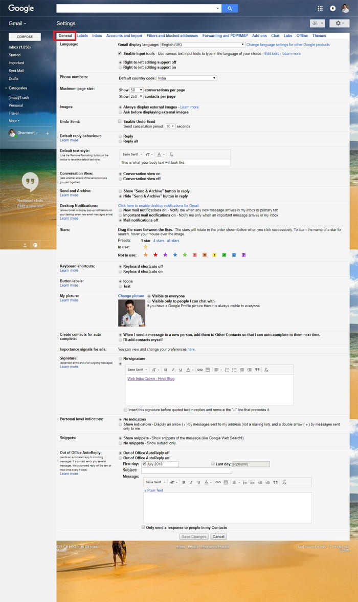Gmail signature kaise Add kare General विकल्प पर पसंद करें.