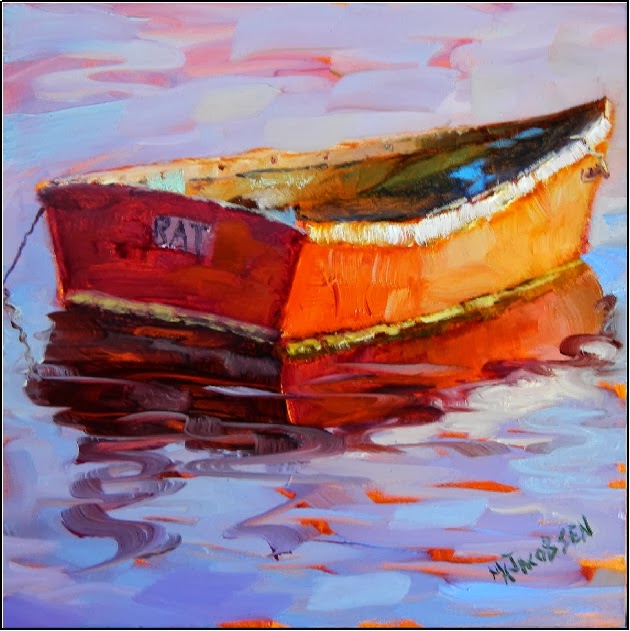 Paint Dance "Reflections of a Rat Boat", 6x6, oil on board, paintings