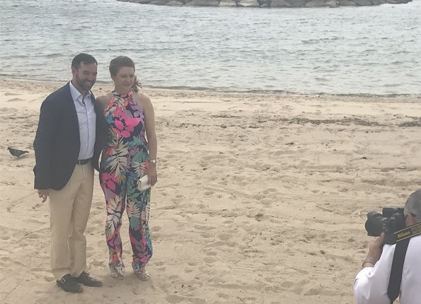 Hereditary Grand Duke Guillaume and Hereditary Grand Duchess Stéphanie at the Cannes Film Festival 2017. Stephanie wore colourful havana palm jumpsuit