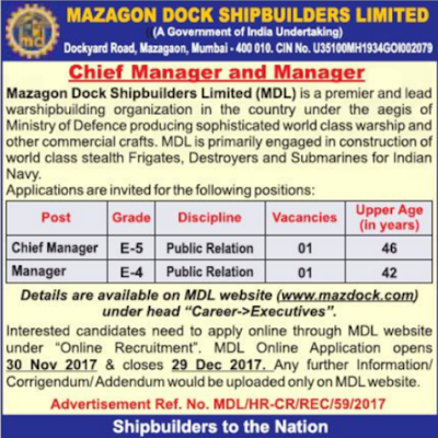 Mazagon Dock Limited Recruitment Mazagon Dock Limited Recruitment