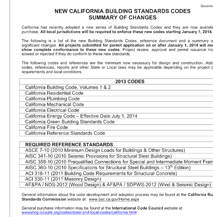 California Building Standards Code California Fire Codes