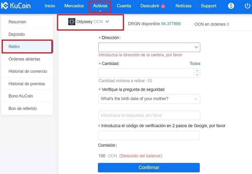 Cómo Enviar Criptomoneda Odyssey (OCN) desde Kucoin a Wallet Monedero Dónde Comprar y Guardar con Seguridad la Moneda Odyssey (OCN)