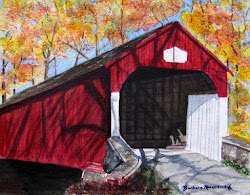 covered bridge painting watercolor bridges paintings americana landscape decor gift county scenic bucks autumn acrylic pa rosenzweig barbara historic country