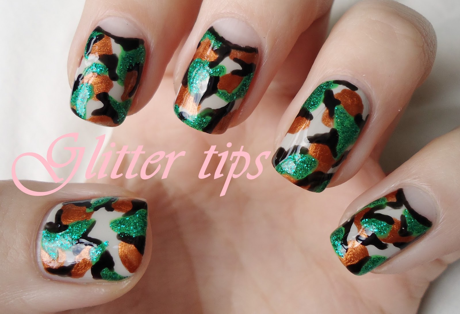 Glitter Tips Camouflage Nail Art