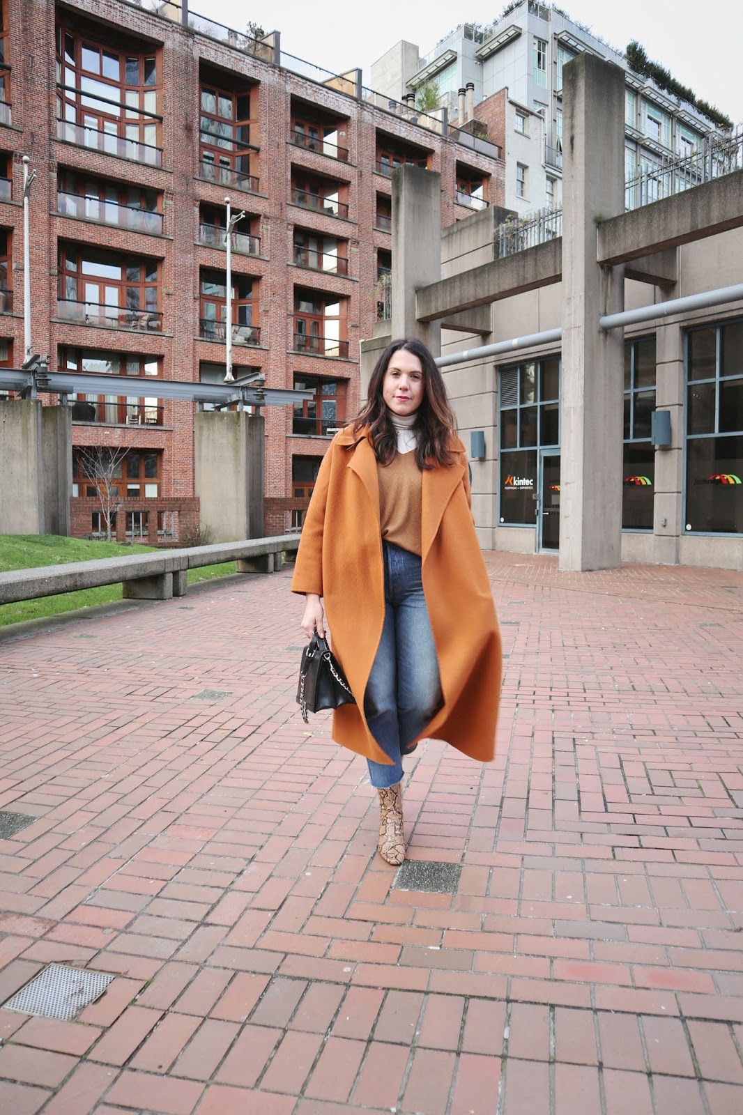 orange wool coat outfit rust vancouver fashion blogger achro coat snakeskin boots