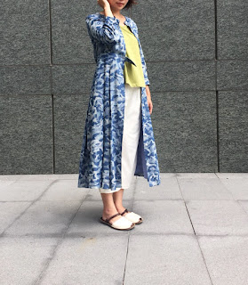 老幫手實穿海洋鯨魚開襟七分袖洋裝