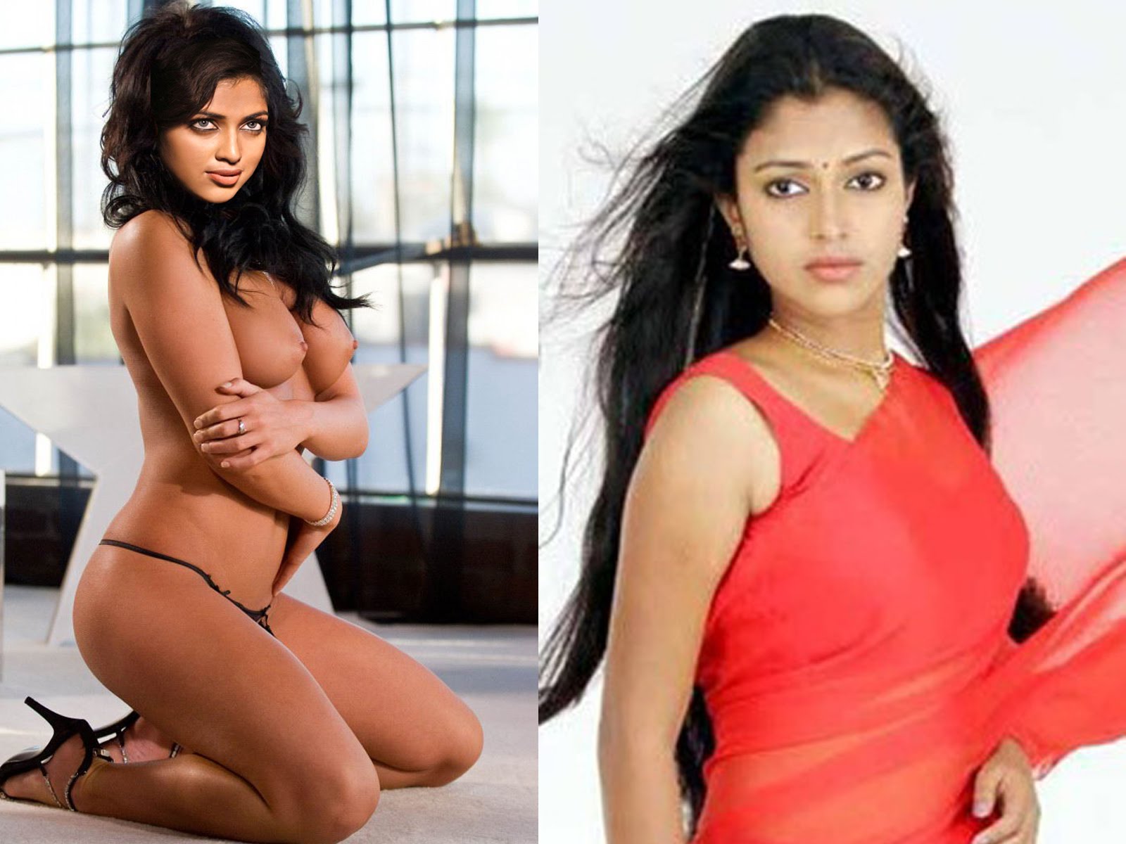 Amala Paul And Anushka Sexy Saree Pose And Also In Nude -3329