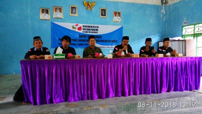 Panitia Pengawas Pemilu kecamatan Gelar Rakor Pengawasan di Aula Desa Banding kec.Kalianda Lamsel.