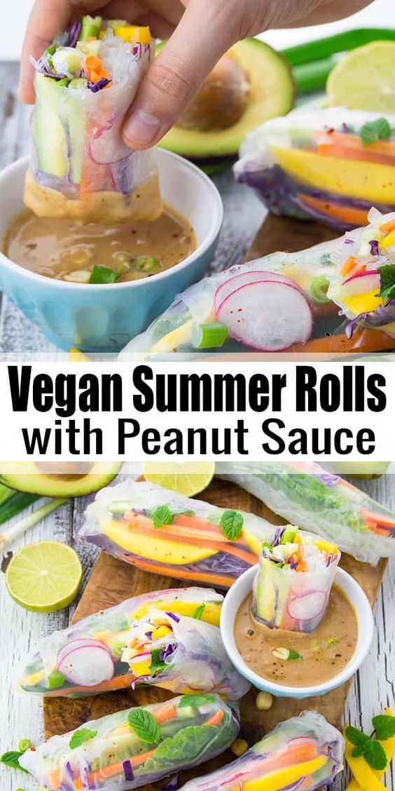 These vegan summer rolls with mango and mint are the perfect light dinner for hot summer days. They're healthy, fresh, low in calories, and super delicious! Oh, how I love healthy vegan recipes like this one! These vegan summer rolls with mango and mint are the perfect light dinner for hot summer days. They're healthy, fresh, low in calories, and super delicious! Oh, how I love healthy vegan recipes like this one!