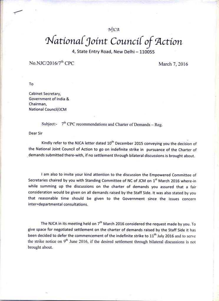 7th CPC NJCA writes to Secretary with Charter