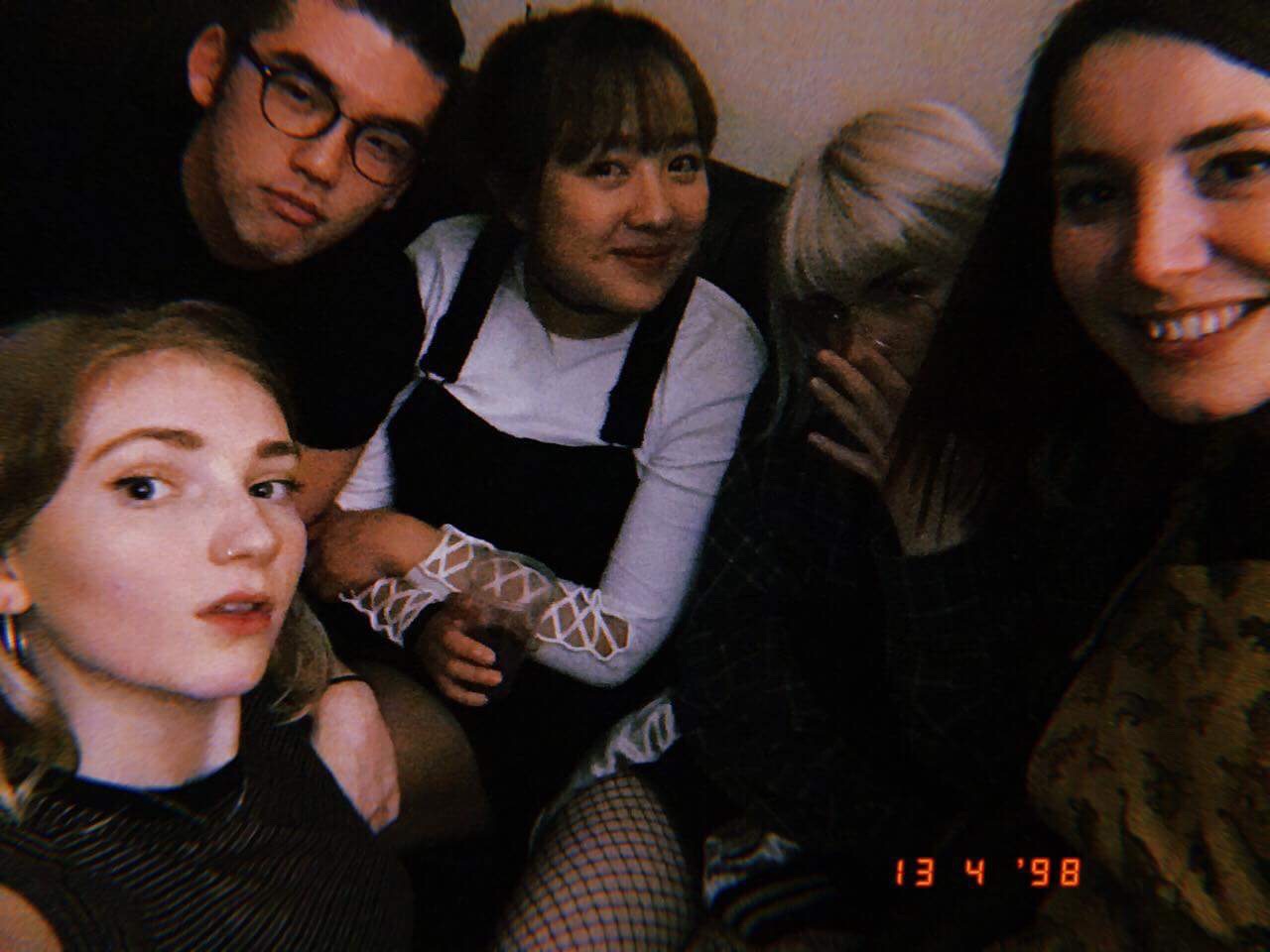 group photo at a house party