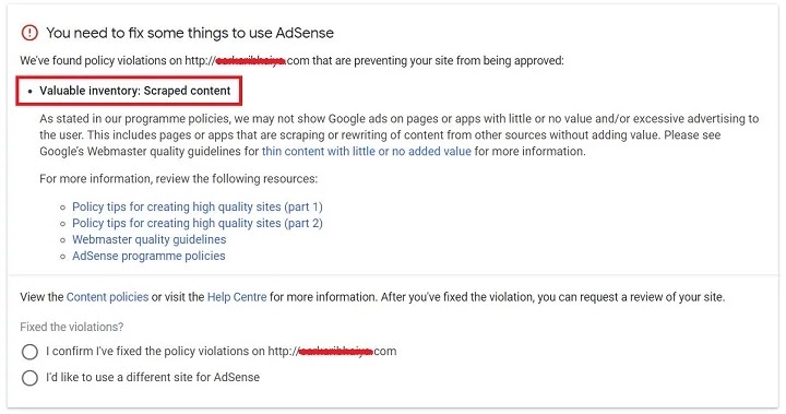 Scraped Content Violation