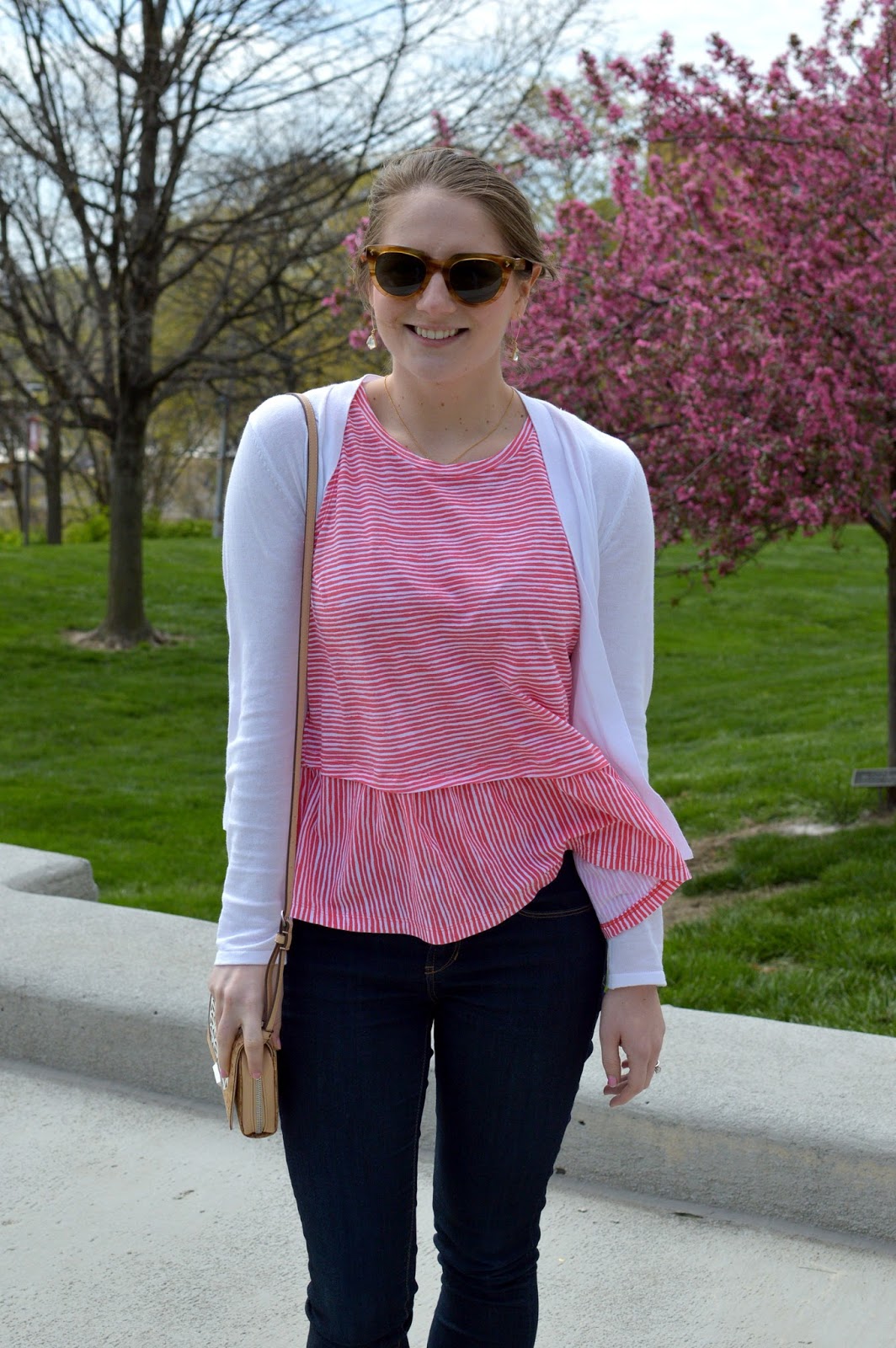red and white striped peplum top