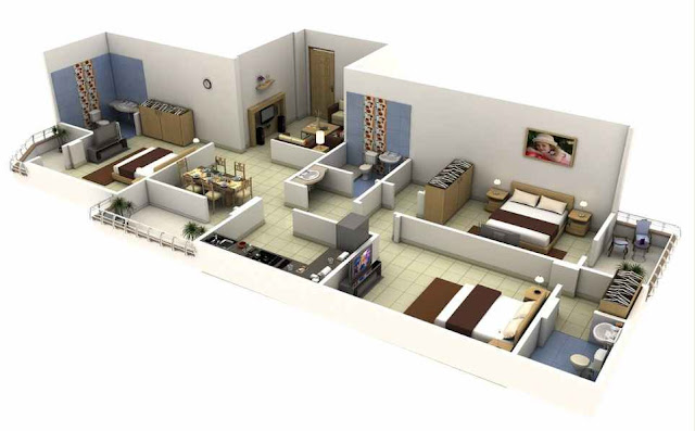 75 Denah Rumah  Minimalis  3 kamar tidur 3D Yang Modern dan 