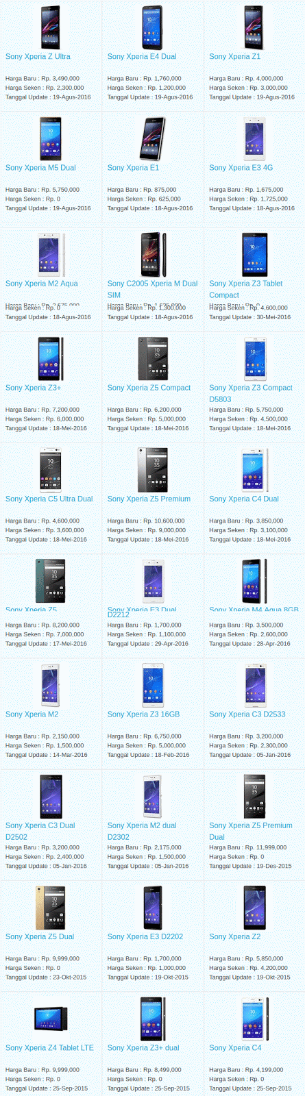 Harga Hp Terbaru Sony September 2016 Harga Hp Terbaru Sony September 2016