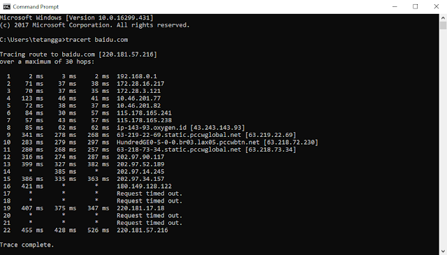 traceroute web baidu dalam analisis yang saya lakukan