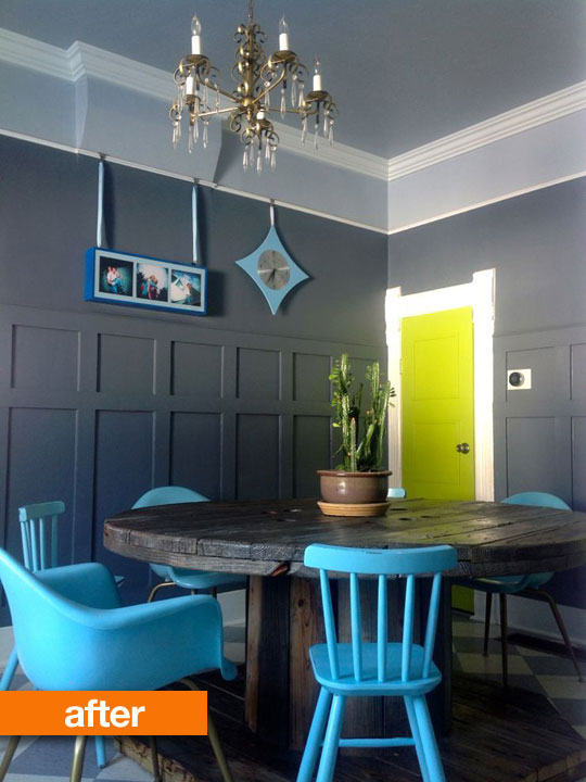 This spool style pallet dining room table is a gorgeous farmhouse style table that's perfect for family dinners